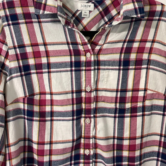 J. Crew Flannel Pattern White/Navy/Dark Pink Plaid Button Down Shirt Size Medium - Picture 6 of 6